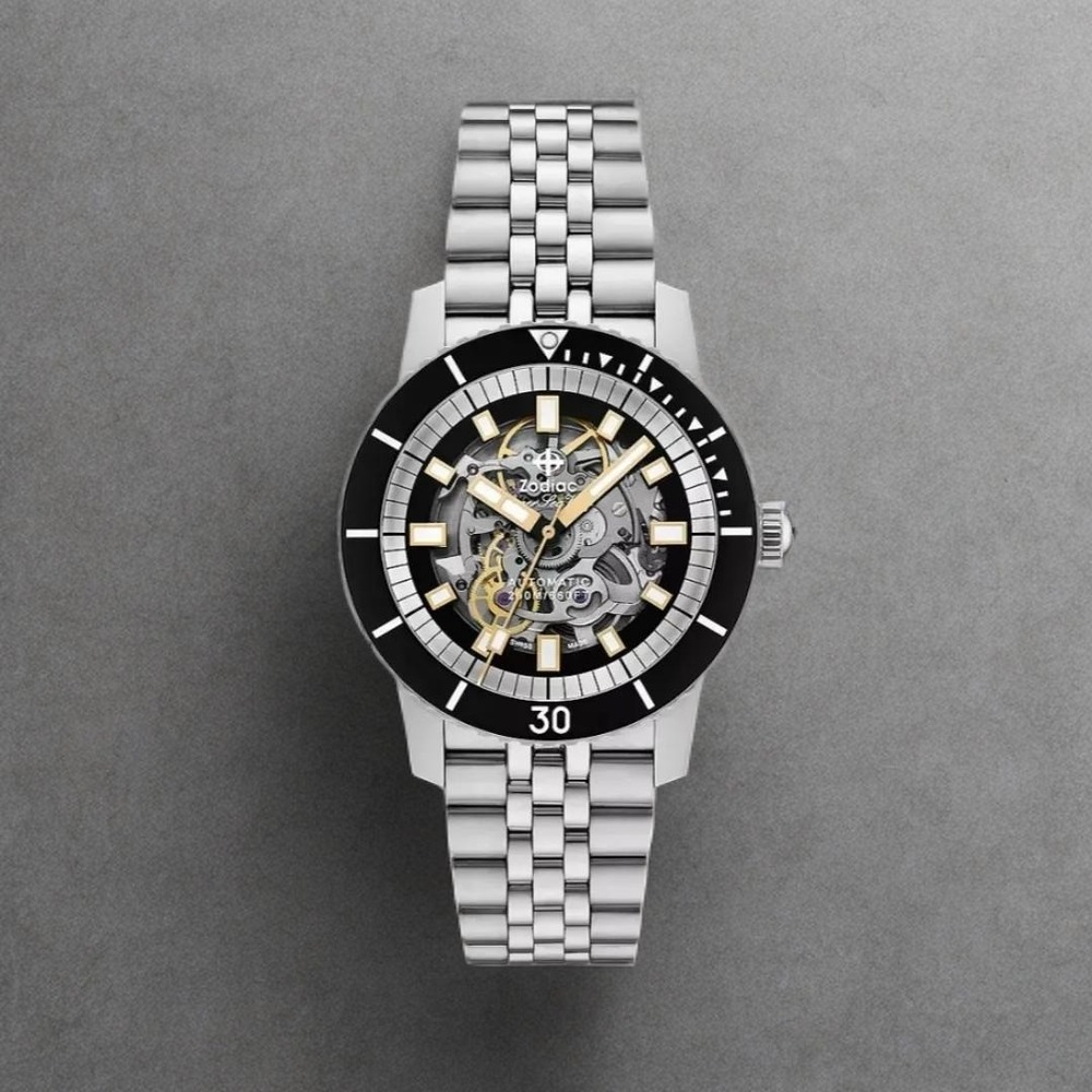 Zodiac Super Sea Wolf Skeleton Automatic 40M Silver Steel Watch ZO9319 NIB $2295